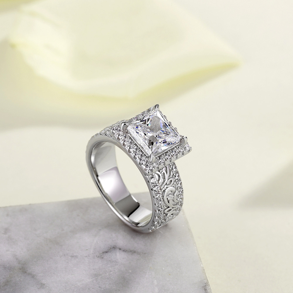 Princess Cut Diamond White 925 Sterling Silver Halo Engagement Ring