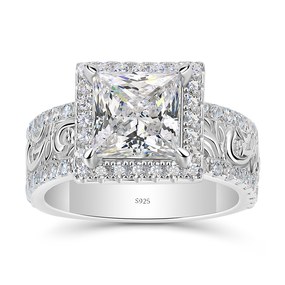 Princess Cut Diamond White 925 Sterling Silver Halo Engagement Ring