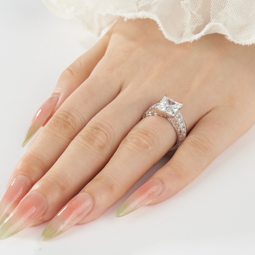 Princess Cut Diamond White 925 Sterling Silver Engagement Ring
