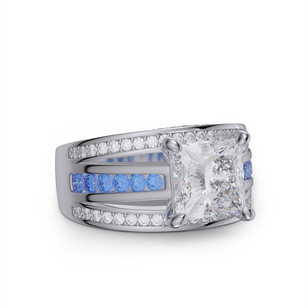 Princess Cut Diamond White Sterling Silver Engagement Ring
