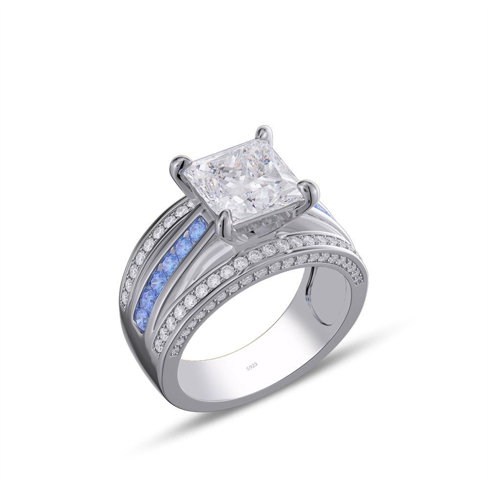 Princess Cut Diamond White Sterling Silver Engagement Ring