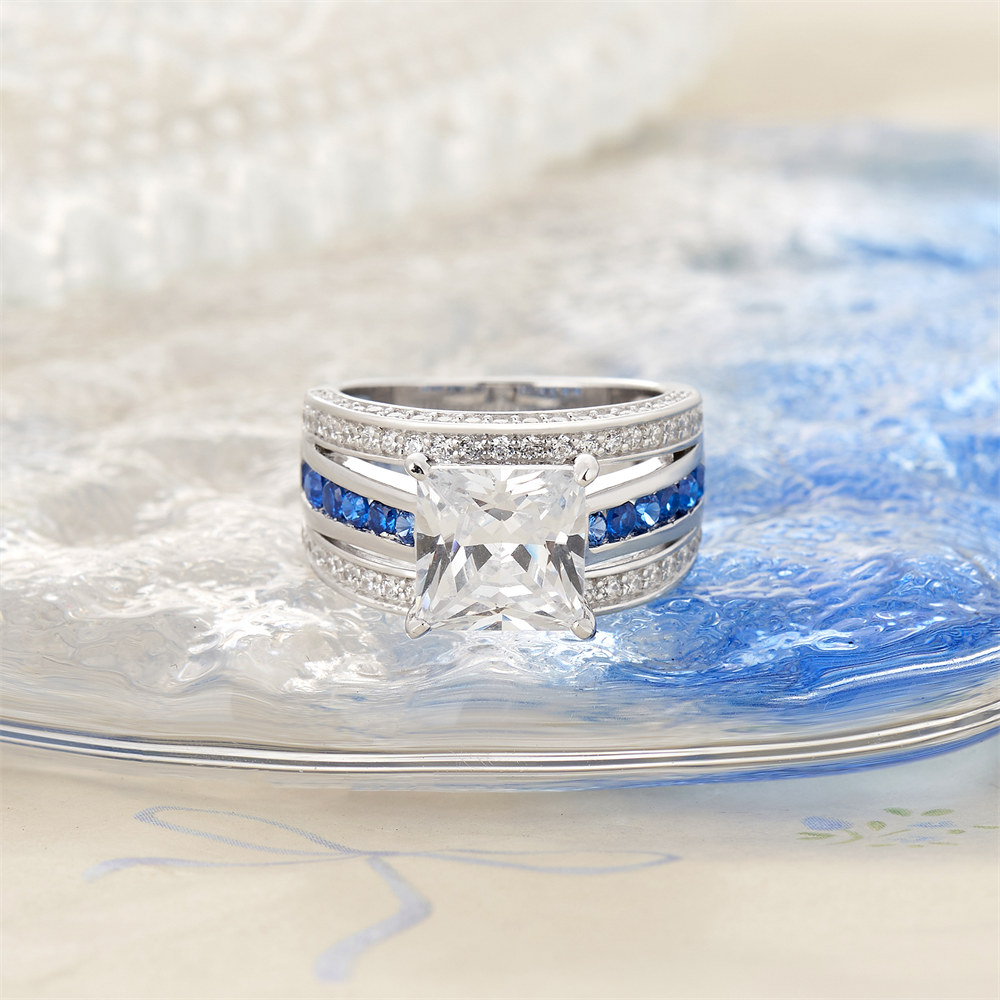 Princess Cut Diamond White Sterling Silver Engagement Ring