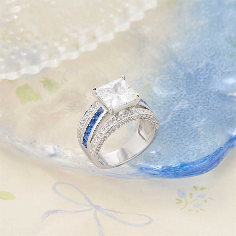 Princess Cut Diamond White Sterling Silver Engagement Ring