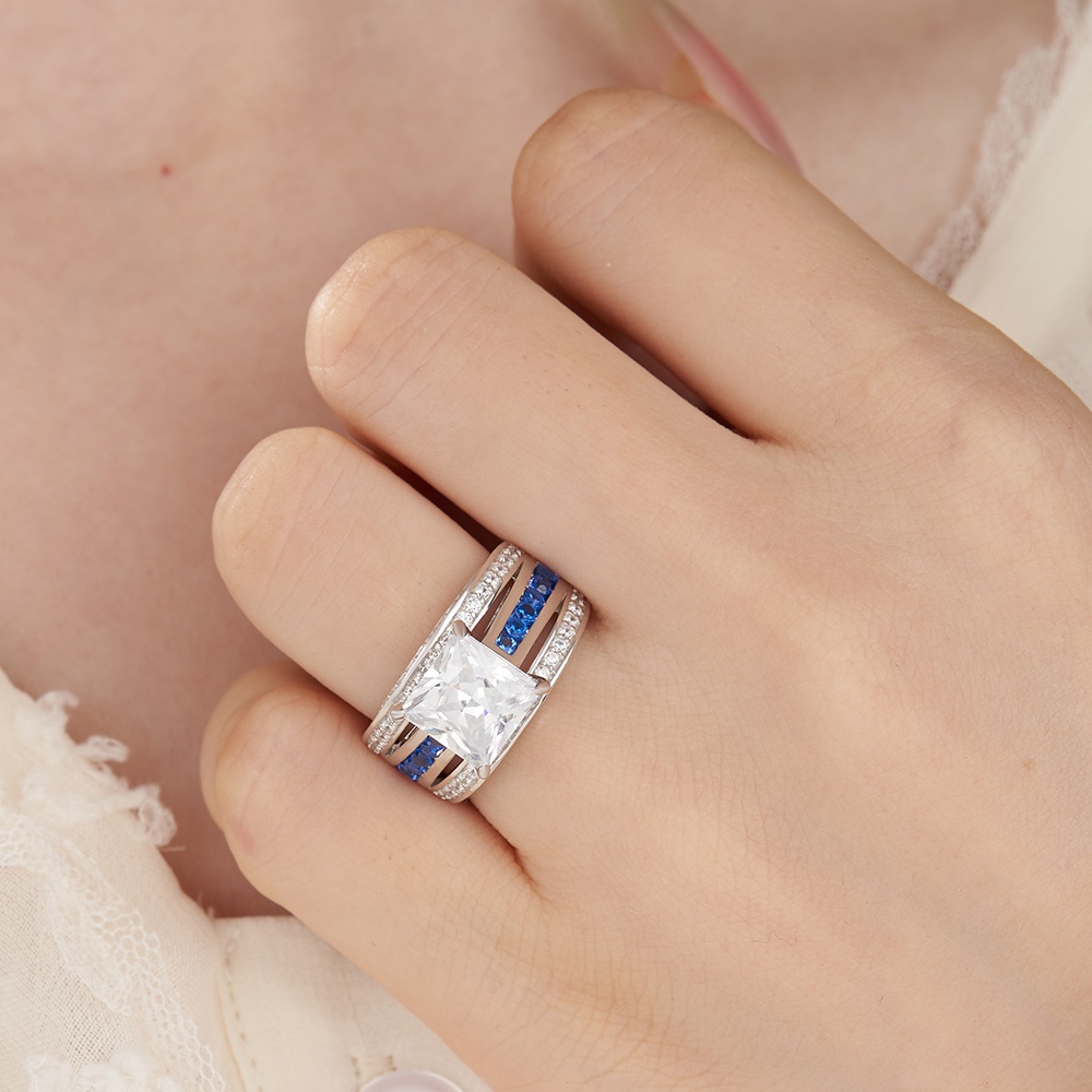 Princess Cut Diamond White Sterling Silver Engagement Ring