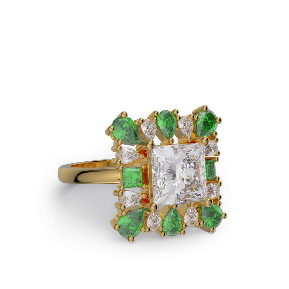 Princess Cut Diamond White 925 Sterling Silver Cluster Cocktail Ring