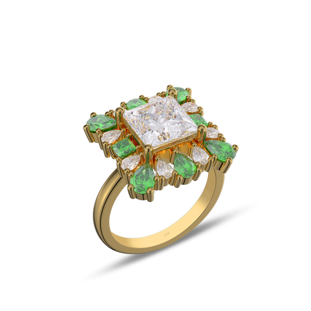 Princess Cut Diamond White 925 Sterling Silver Cluster Cocktail Ring