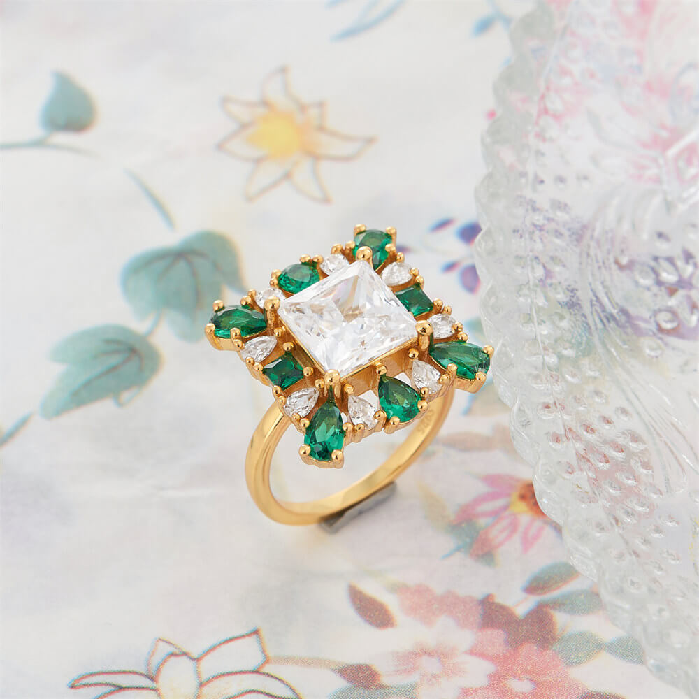 Princess Cut Diamond White 925 Sterling Silver Cluster Cocktail Ring
