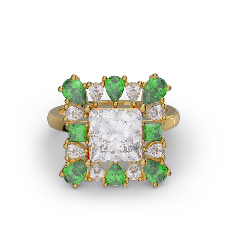 Princess Cut Diamond White 925 Sterling Silver Cluster Cocktail Ring