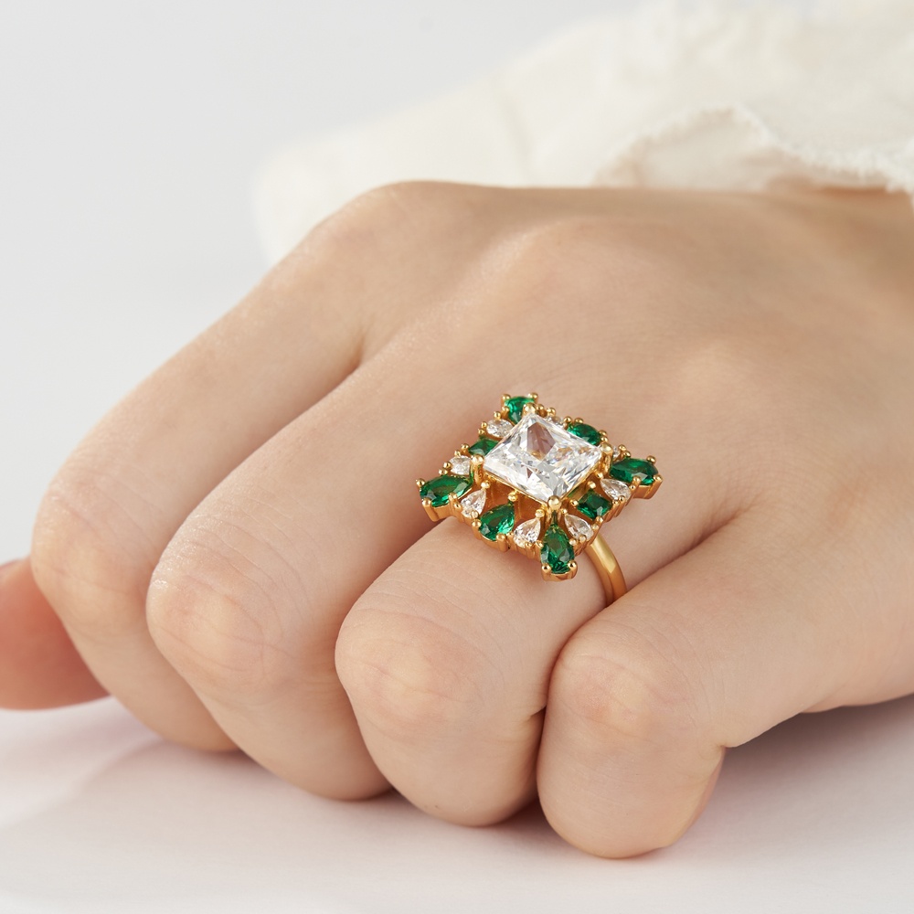 Princess Cut Diamond White 925 Sterling Silver Cluster Cocktail Ring