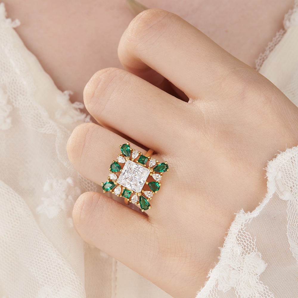 Princess Cut Diamond White 925 Sterling Silver Cluster Cocktail Ring