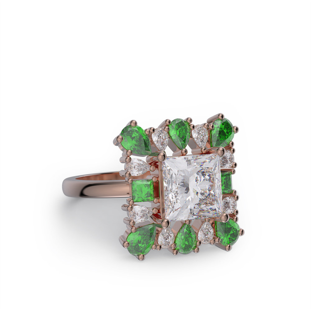 Princess Cut Diamond White 925 Sterling Silver Cluster Cocktail Ring