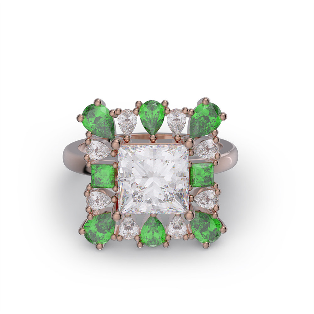 Princess Cut Diamond White 925 Sterling Silver Cluster Cocktail Ring