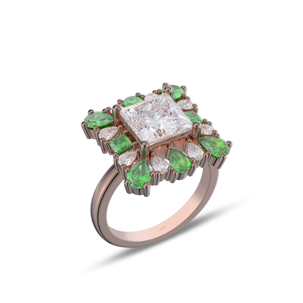 Princess Cut Diamond White 925 Sterling Silver Cluster Cocktail Ring