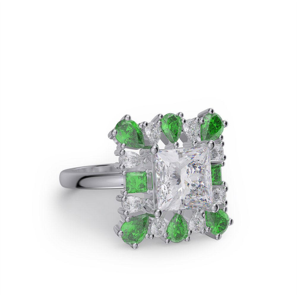 Princess Cut Diamond White 925 Sterling Silver Cluster Cocktail Ring