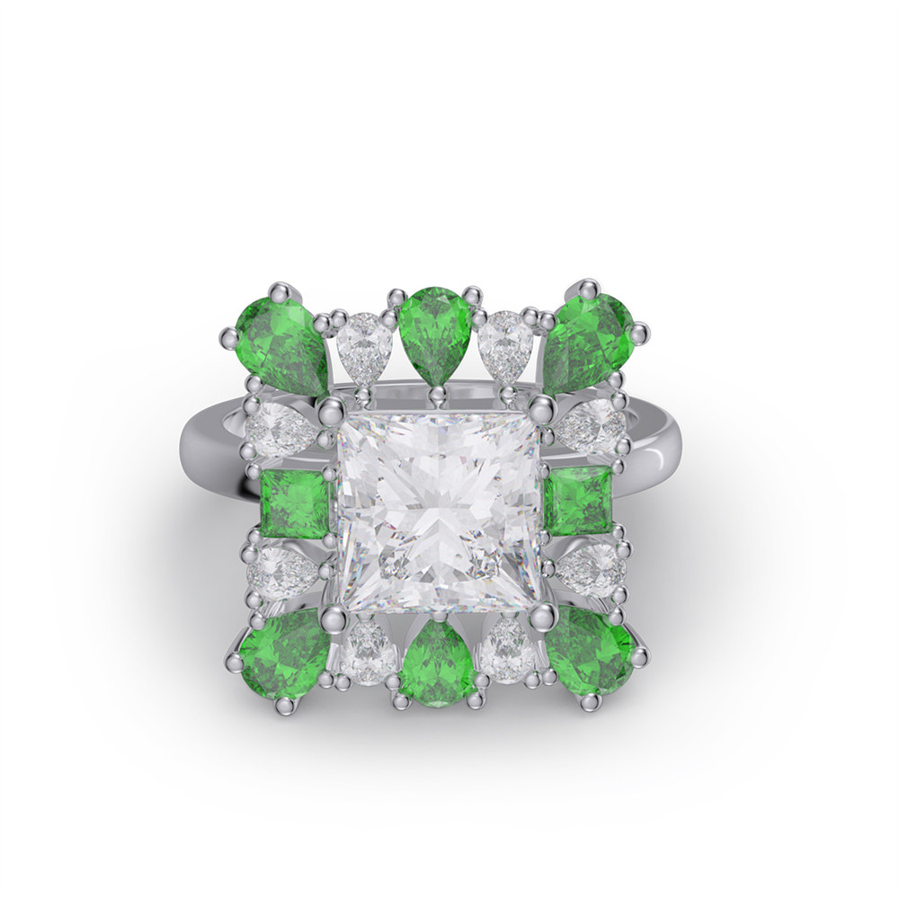 Princess Cut Diamond White 925 Sterling Silver Cluster Cocktail Ring