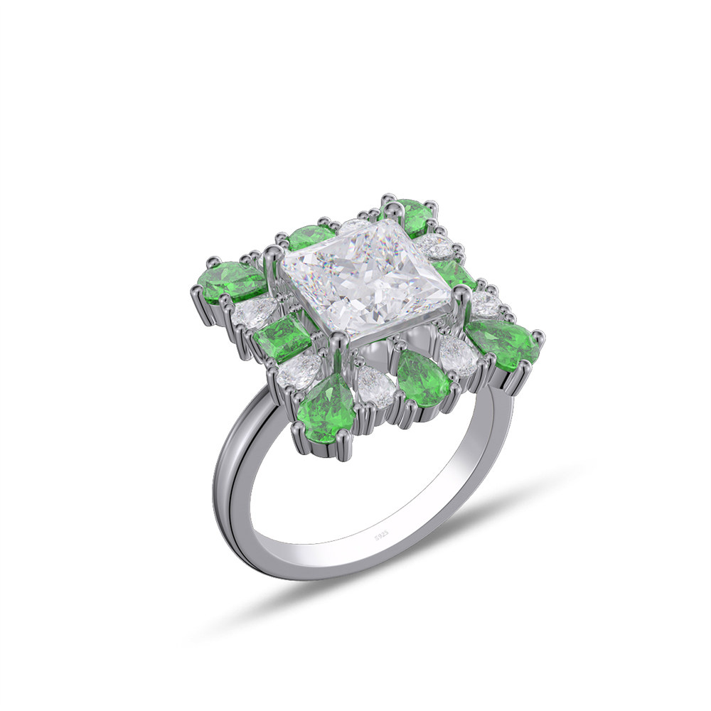 Princess Cut Diamond White 925 Sterling Silver Cluster Cocktail Ring
