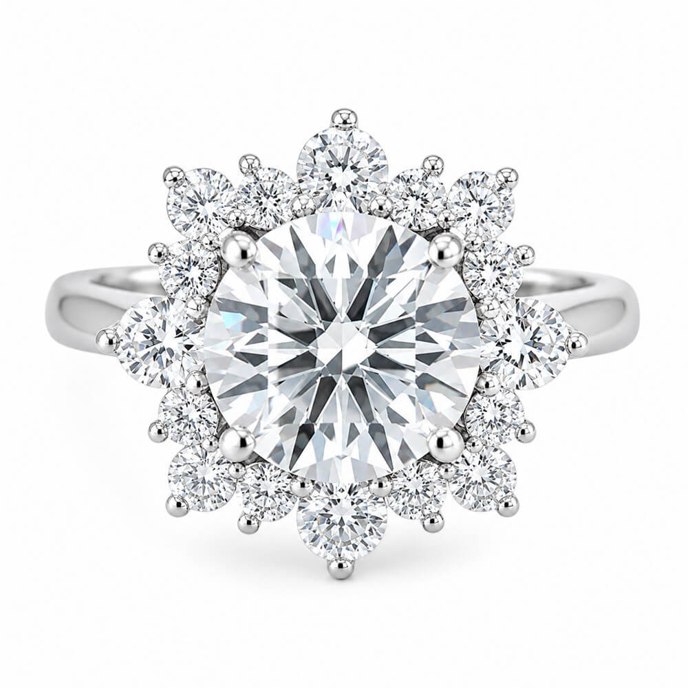 Round Cut Diamond White Sterling Silver Halo Engagement Ring