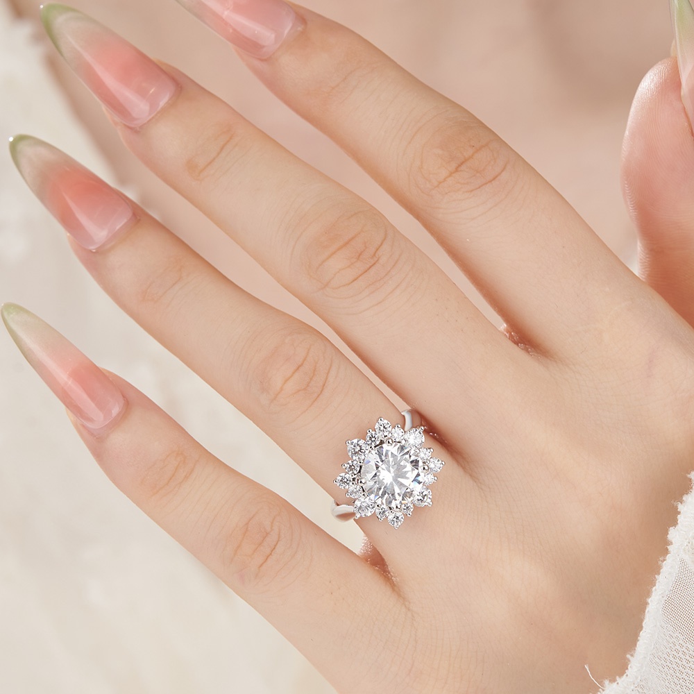 Round Cut Diamond White Sterling Silver Halo Engagement Ring