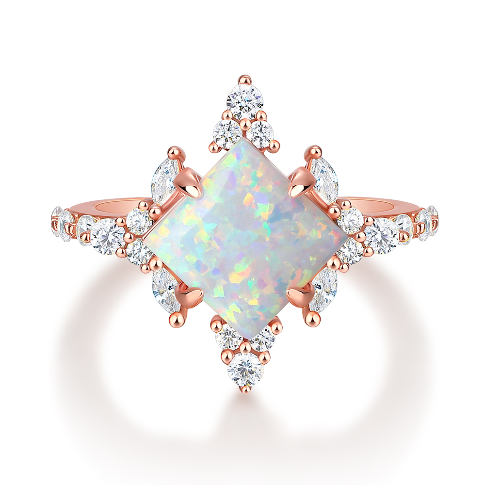 Princess Cut Opal Sterling Silver Rose Gold Engagement Ring