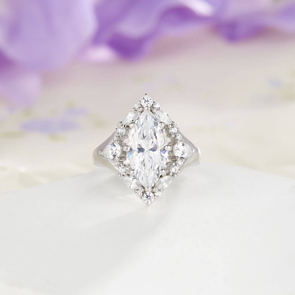 Maruqise Cut Diamond White 925 Sterling Silver Halo Engagement Ring