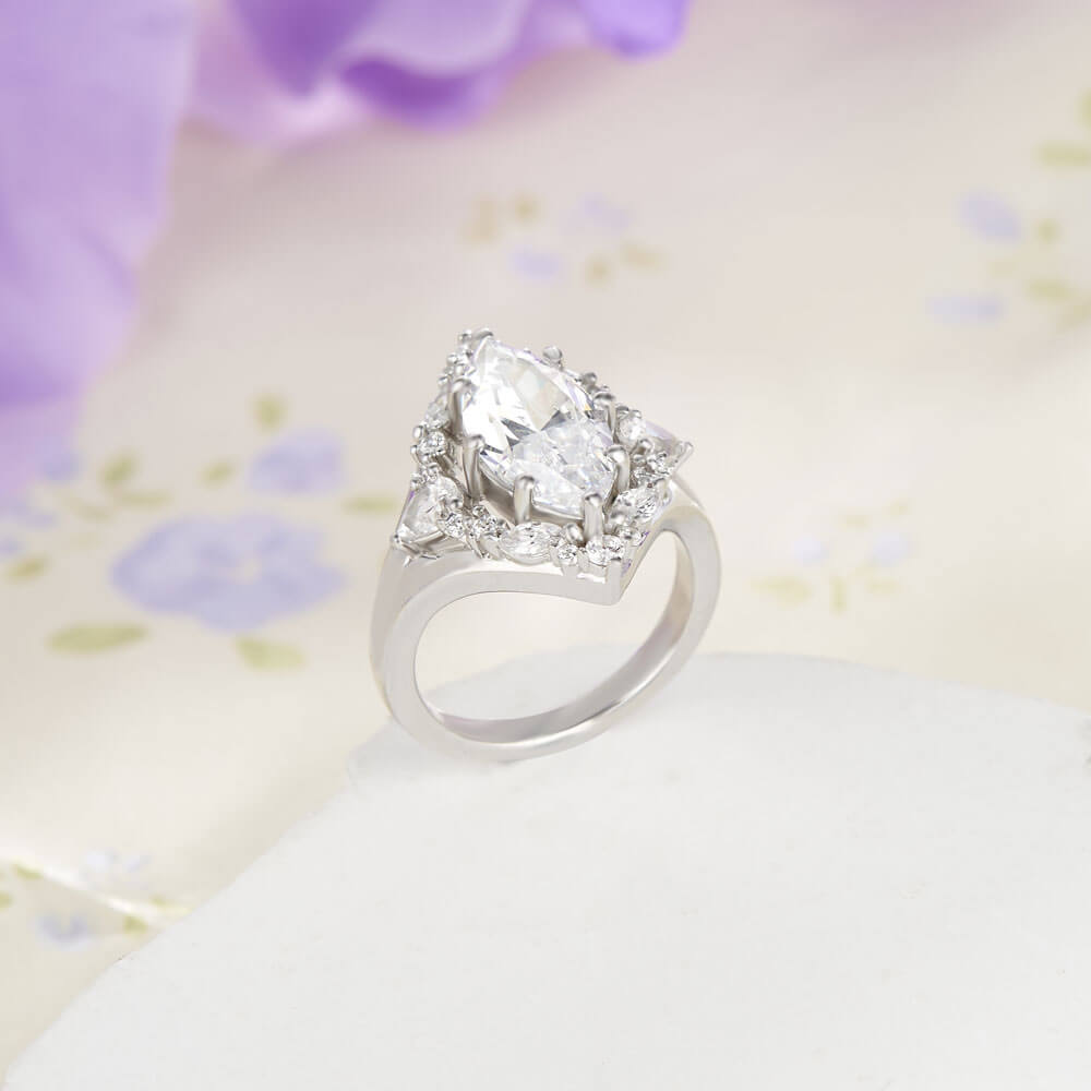 Maruqise Cut Diamond White 925 Sterling Silver Halo Engagement Ring