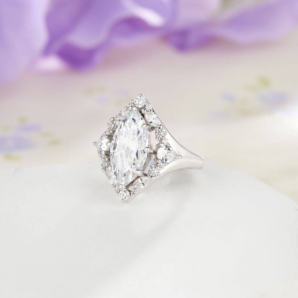 Maruqise Cut Diamond White 925 Sterling Silver Halo Engagement Ring
