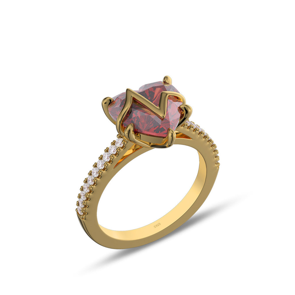 Heart Cut Ruby Red 925 Sterling Silver Heartbeat Engagement Ring