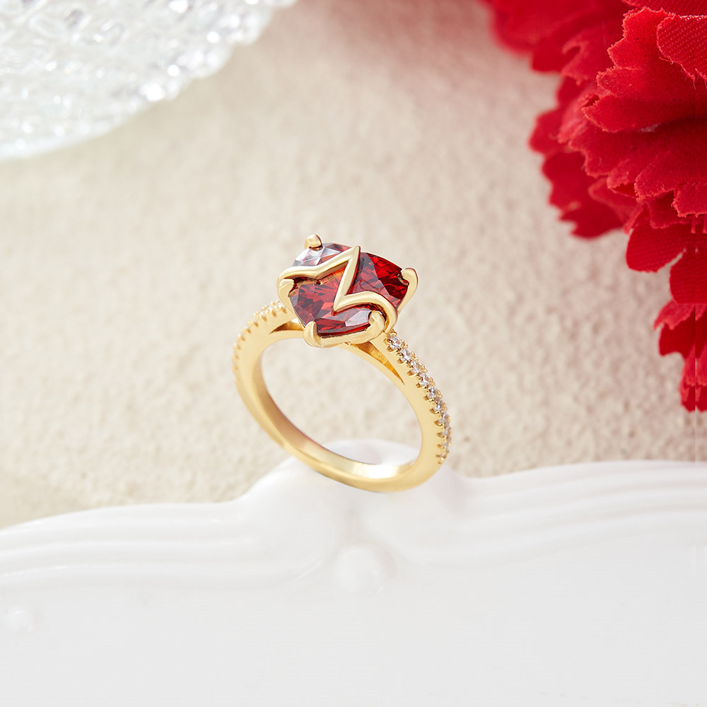 Heart Cut Ruby Red 925 Sterling Silver Heartbeat Engagement Ring