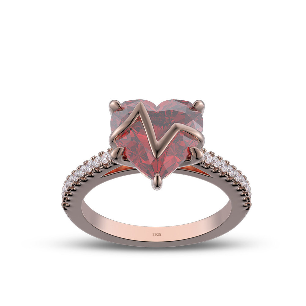 Heart Cut Ruby Red 925 Sterling Silver Heartbeat Engagement Ring