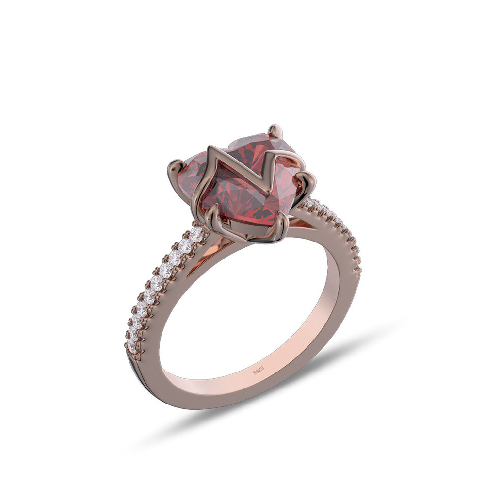 Heart Cut Ruby Red 925 Sterling Silver Heartbeat Engagement Ring