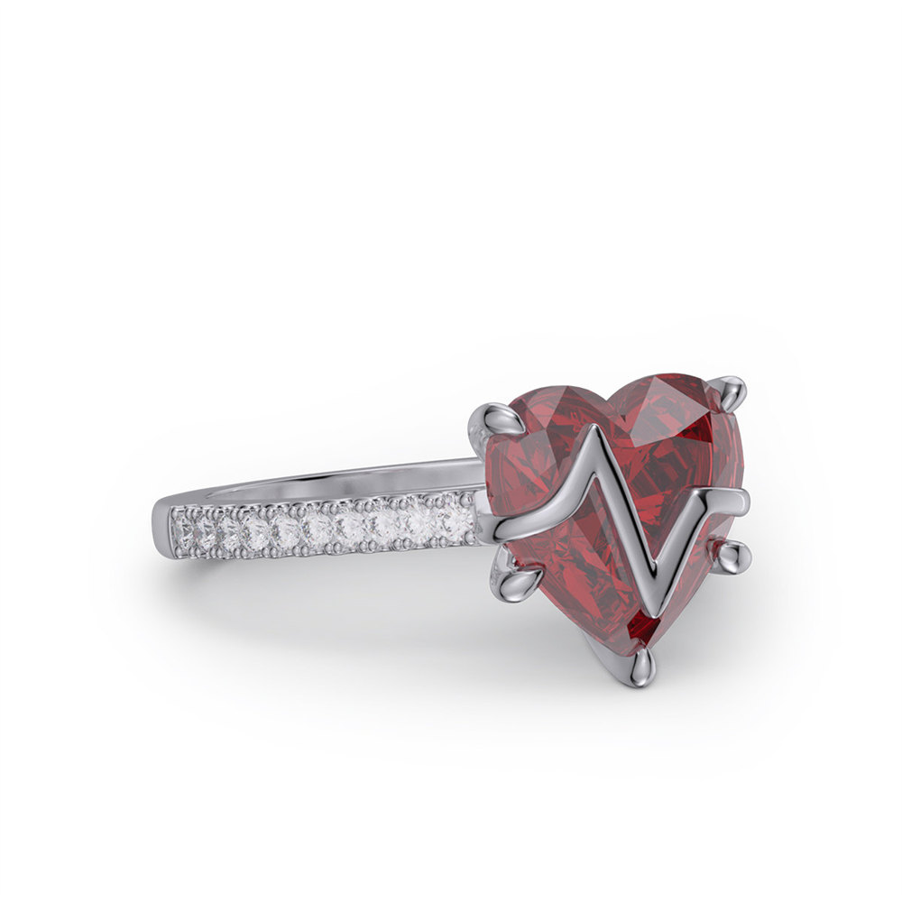 Heart Cut Ruby Red 925 Sterling Silver Heartbeat Engagement Ring