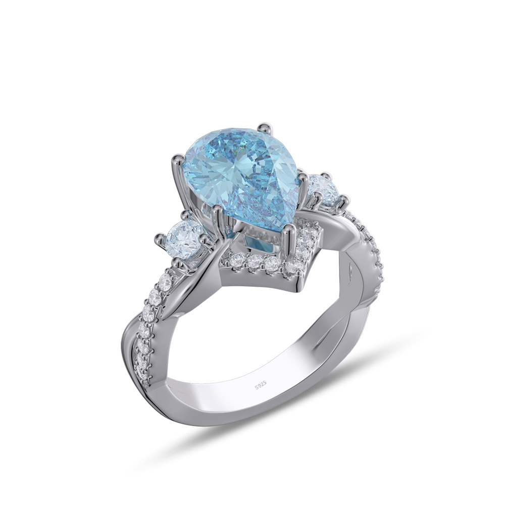 Pear Cut Aquamarine Blue 925 Sterling Silver Twisted Engagement Ring
