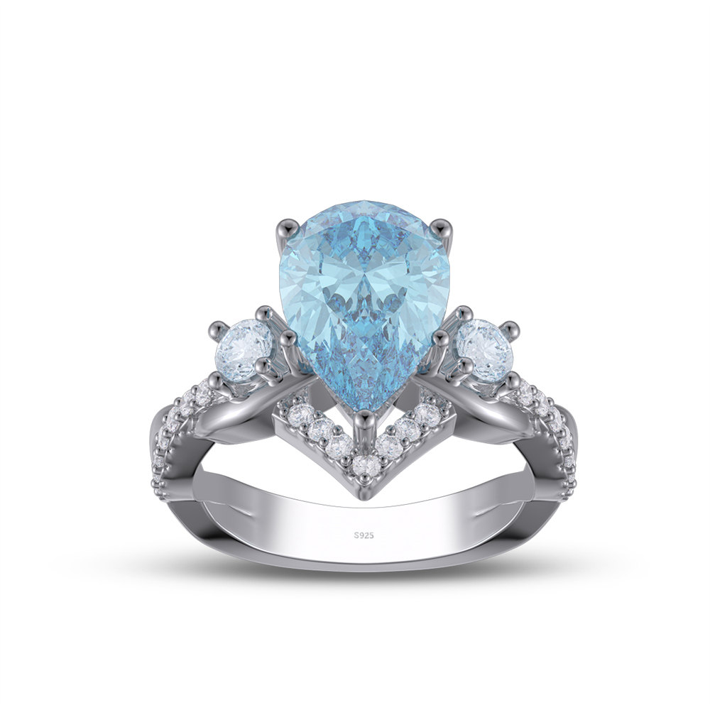 Pear Cut Aquamarine Blue 925 Sterling Silver Twisted Engagement Ring
