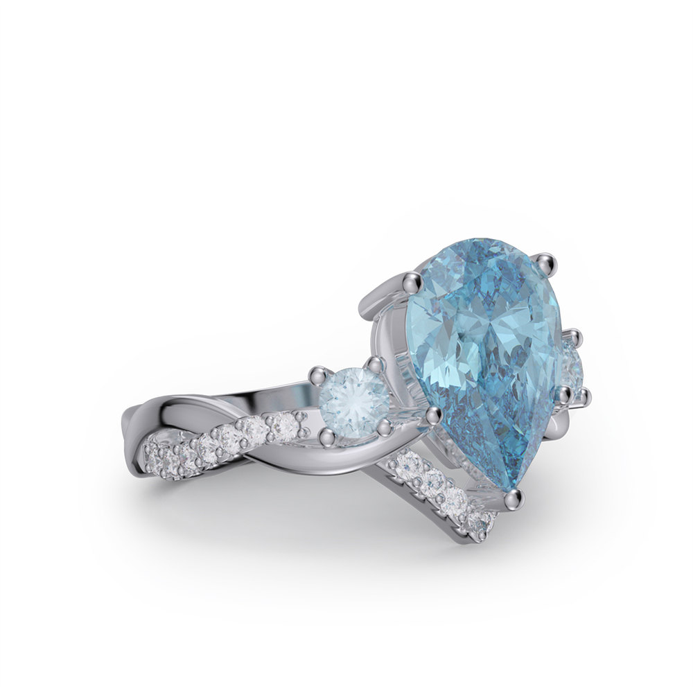 Pear Cut Aquamarine Blue 925 Sterling Silver Twisted Engagement Ring