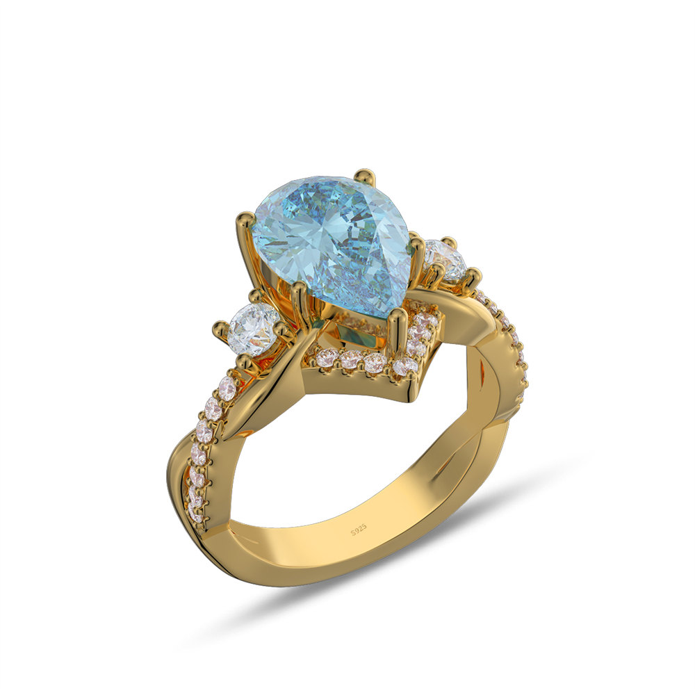 Pear Cut Aquamarine Blue 925 Sterling Silver Twisted Engagement Ring