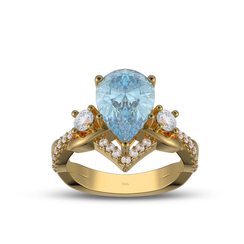Pear Cut Aquamarine Blue 925 Sterling Silver Twisted Engagement Ring