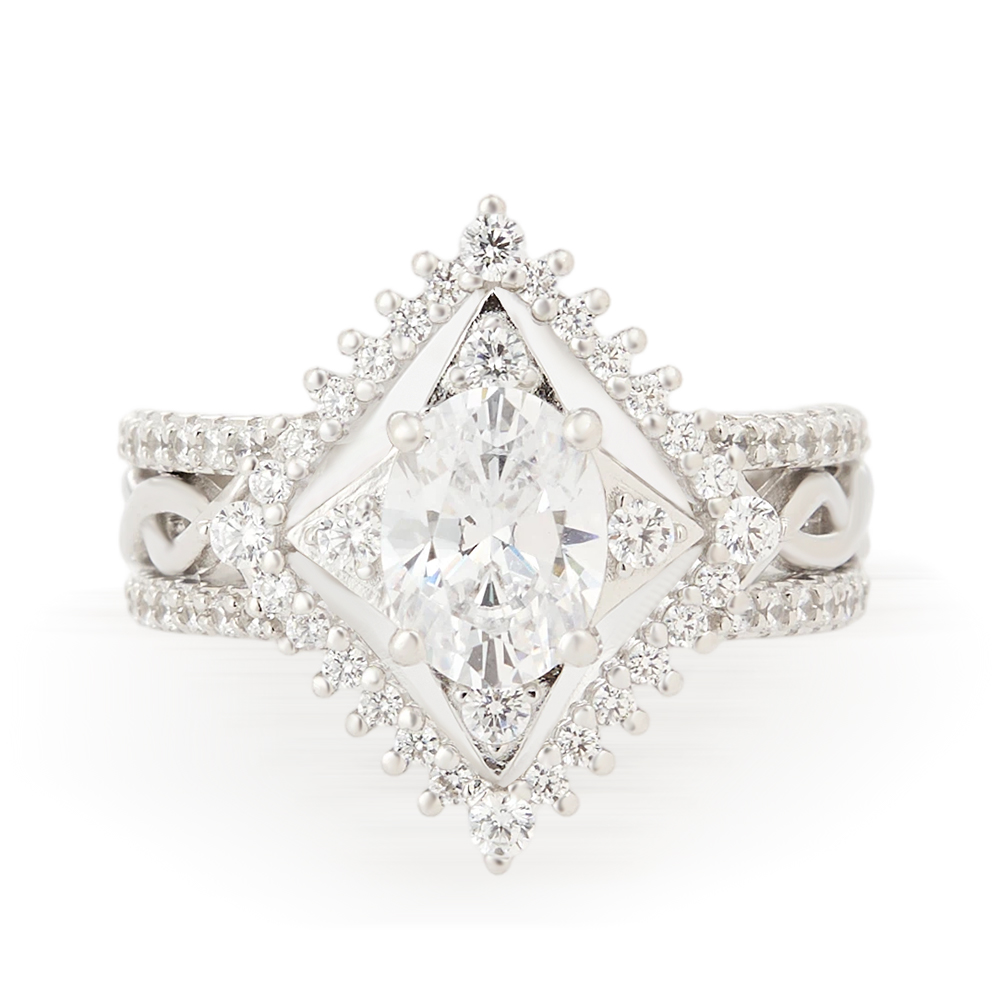 Oval Cut Diamond White Sterling Silver Pearl Engagement Ring