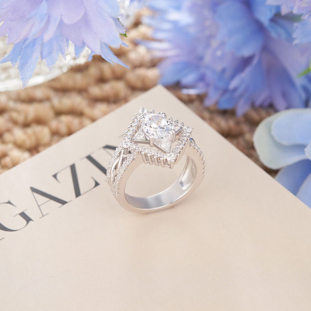 Oval Cut Diamond White Sterling Silver Pearl Engagement Ring