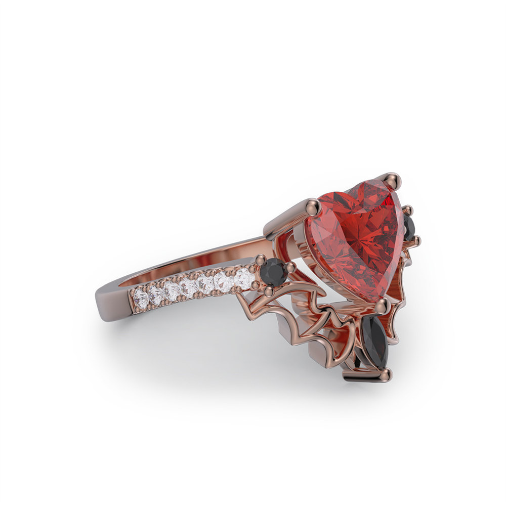 Heart Cut Ruby Red Sterling Silver Wing Engagement Ring