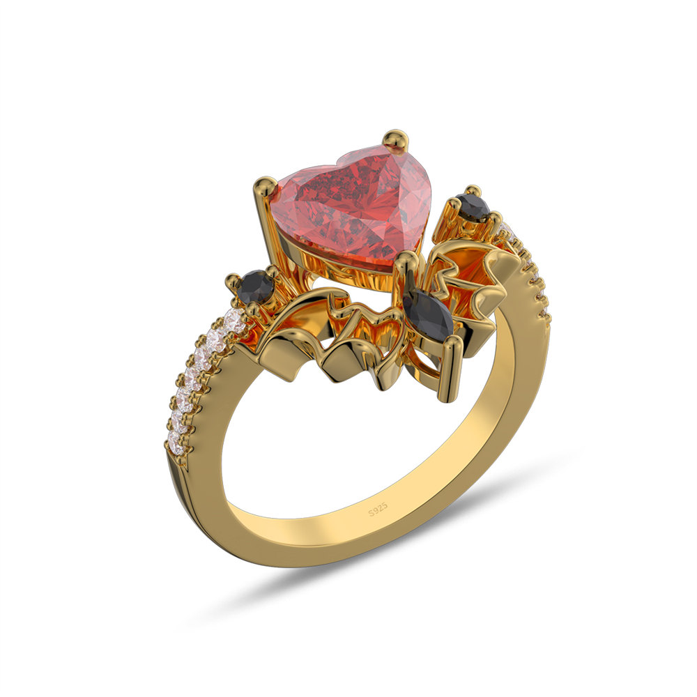 Heart Cut Ruby Red Sterling Silver Wing Engagement Ring