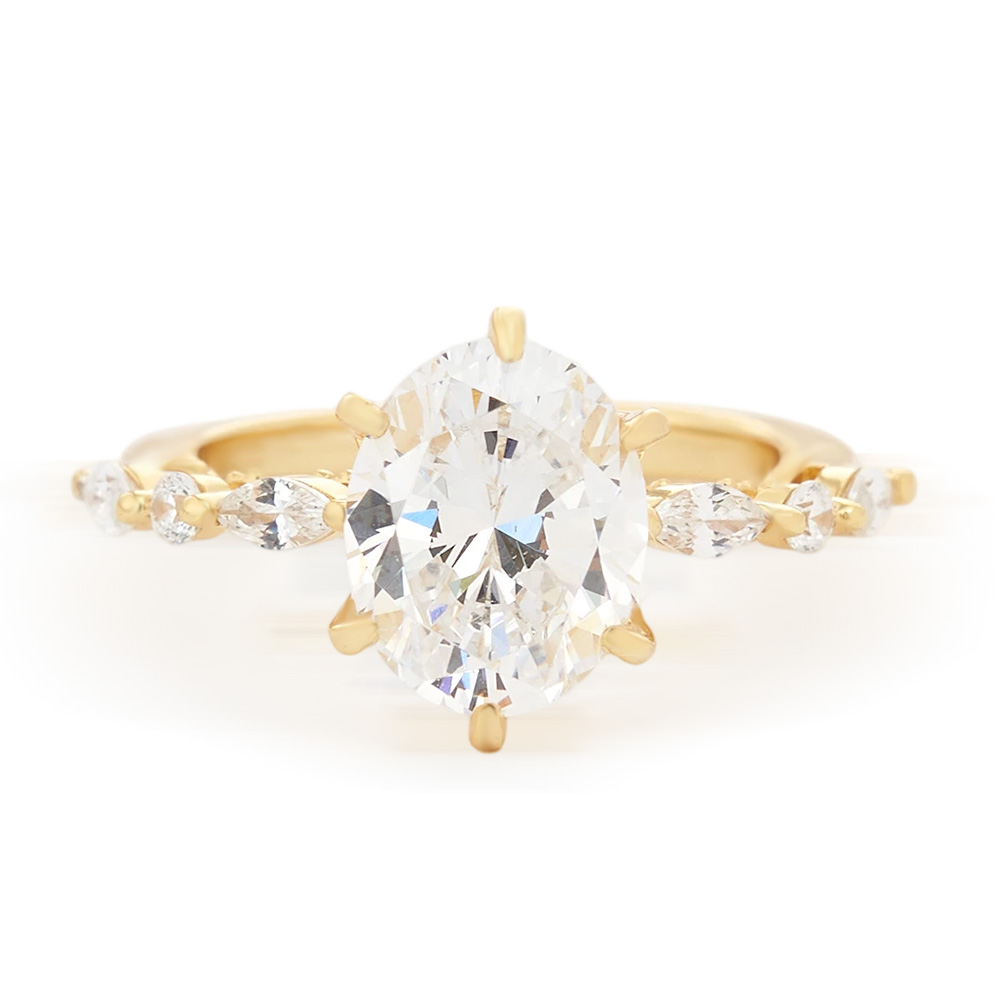 Oval Cut Diamond White Yellow Gold Sterling Silver Engagement Ring