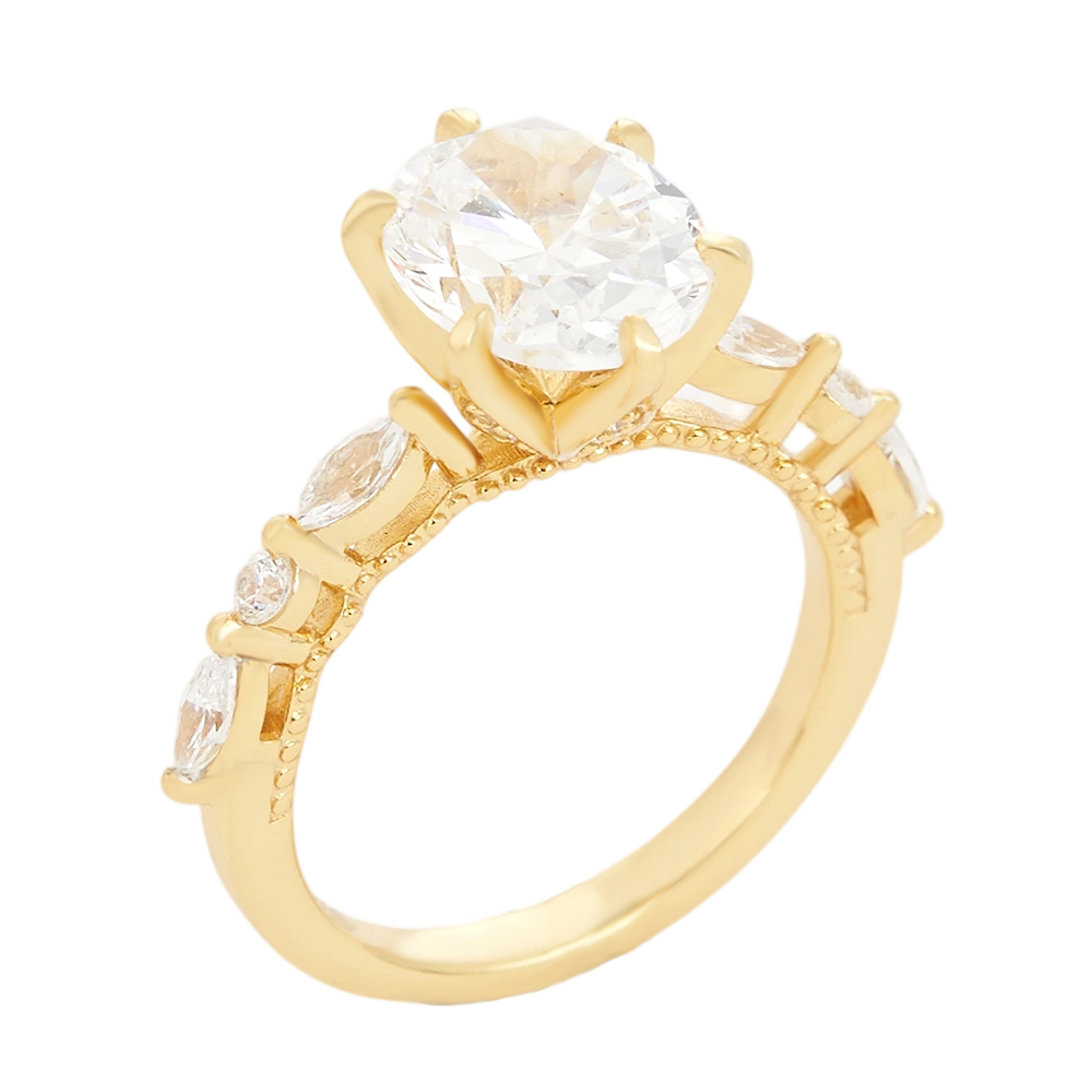 Oval Cut Diamond White Yellow Gold Sterling Silver Engagement Ring