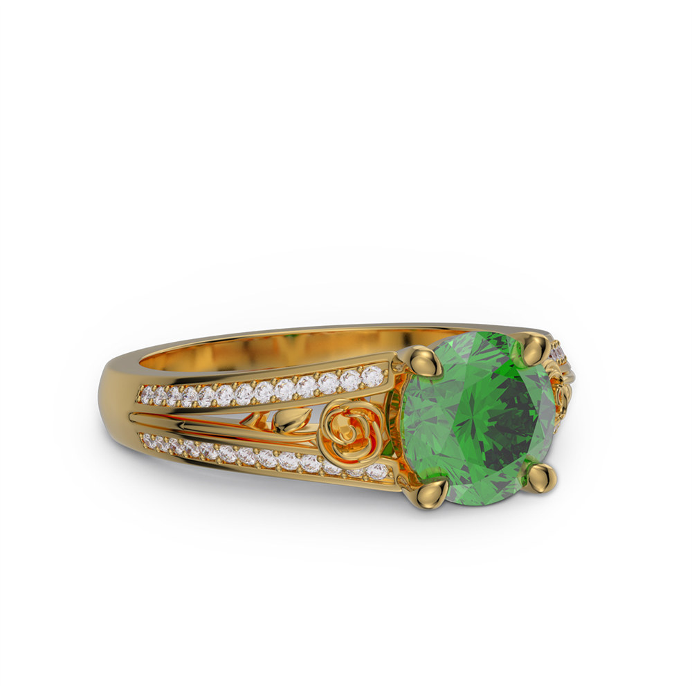 Round Cut Emerald Green 925 Sterling Silver Floral Engagement Ring