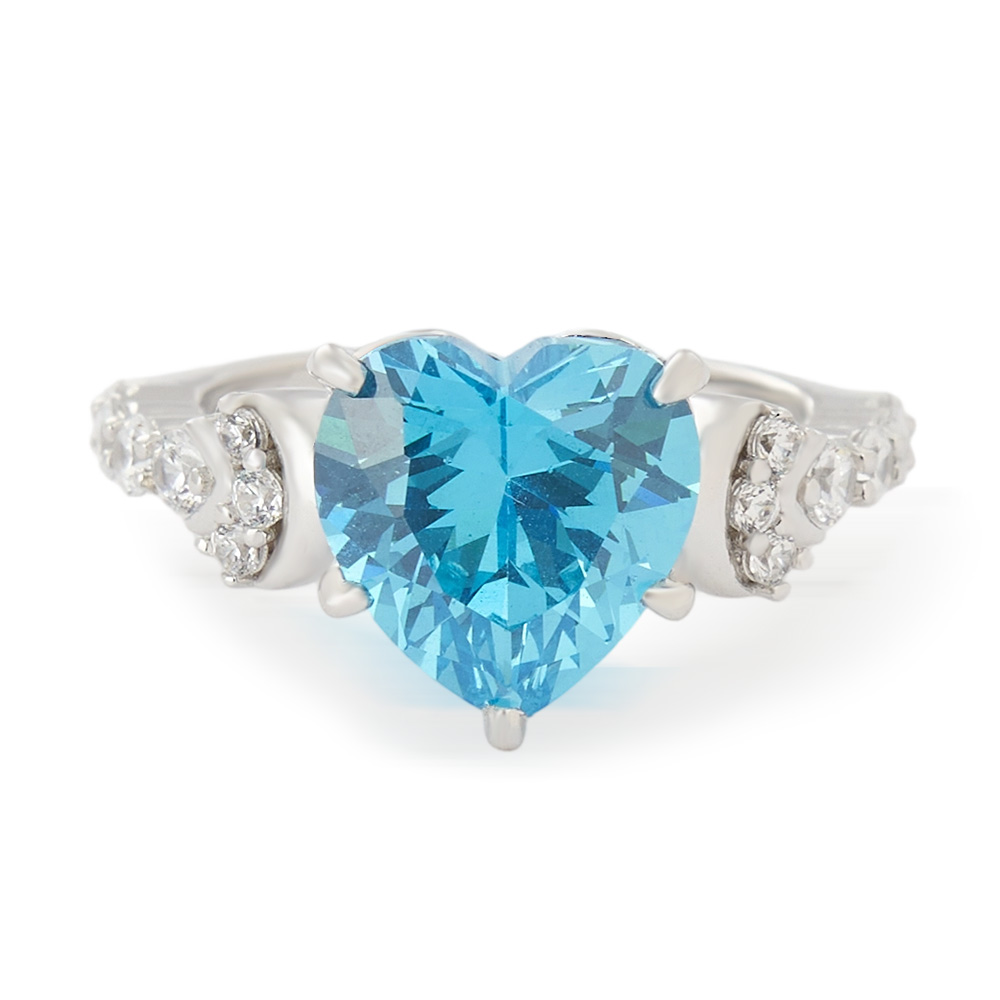 Heart Cut Aquamarine Blue 925 Sterling Silver Engagement Ring