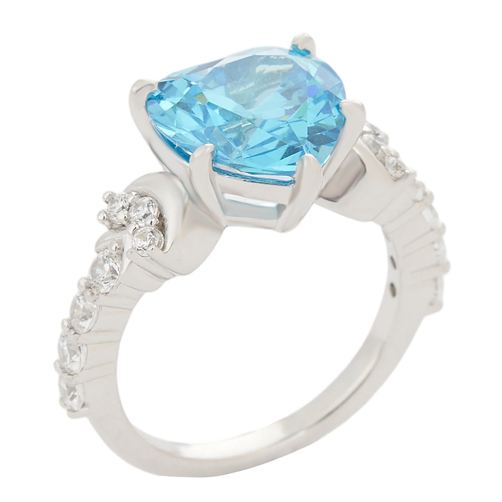 Heart Cut Aquamarine Blue 925 Sterling Silver Engagement Ring