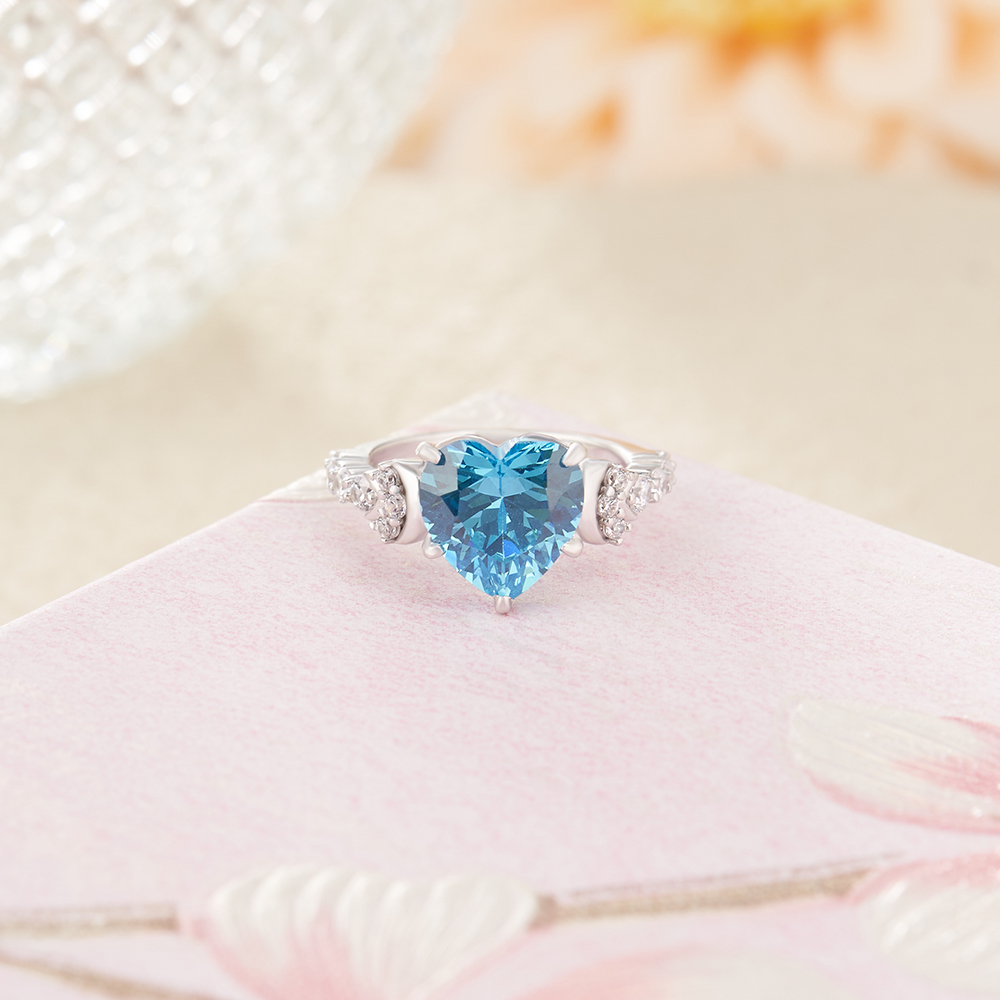 Heart Cut Aquamarine Blue 925 Sterling Silver Engagement Ring