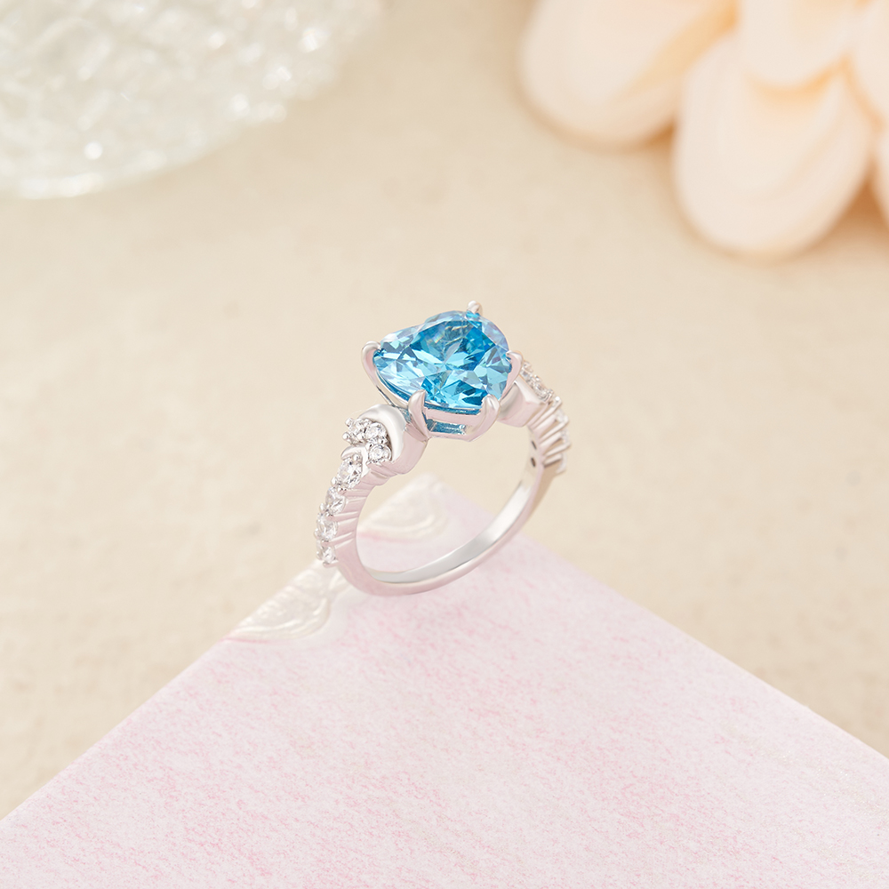 Heart Cut Aquamarine Blue 925 Sterling Silver Engagement Ring