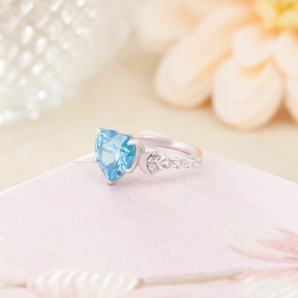 Heart Cut Aquamarine Blue 925 Sterling Silver Engagement Ring
