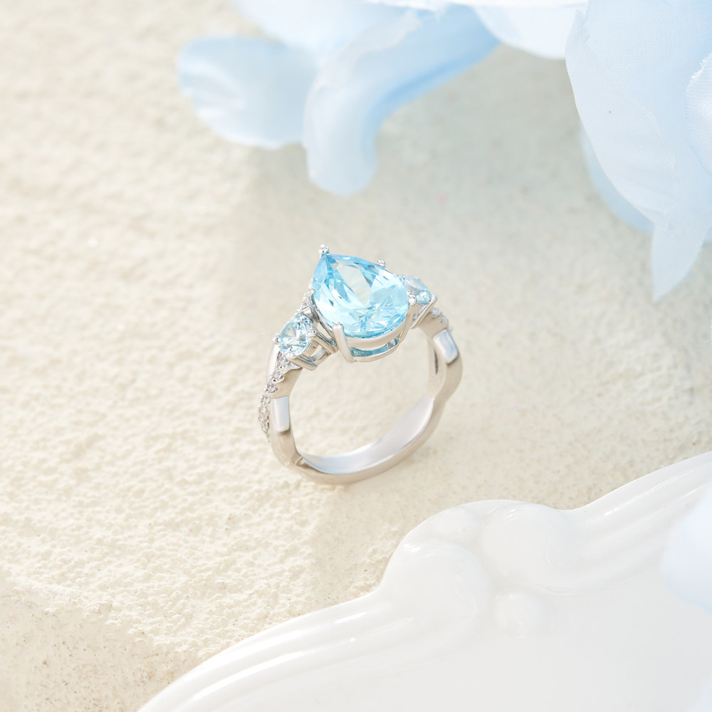 Pear Cut Aquamarine Blue 925 Sterling Silver Twisted Engagement Ring