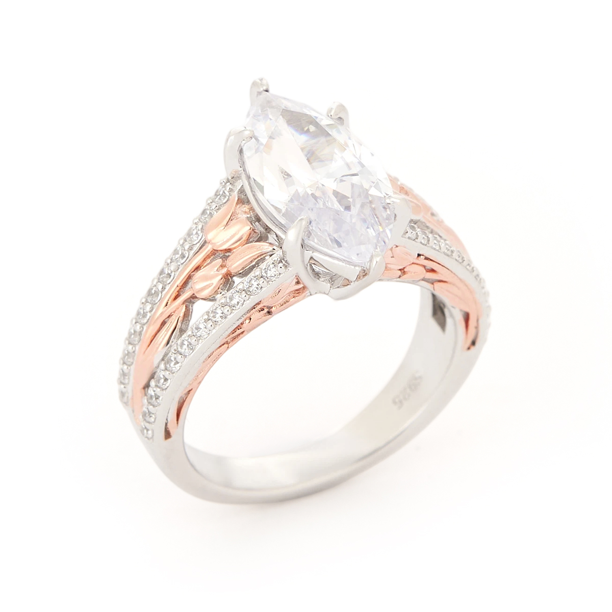 Marquise Cut Diamond White Sterling Silver Engagement Ring